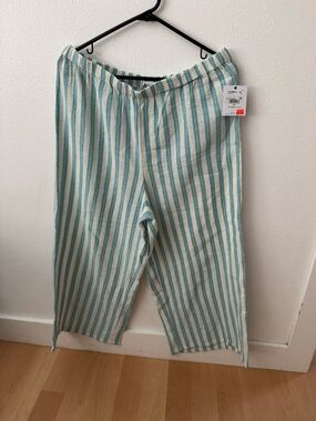 O'Neill Teal and Cream Striped Wide-Leg Pants